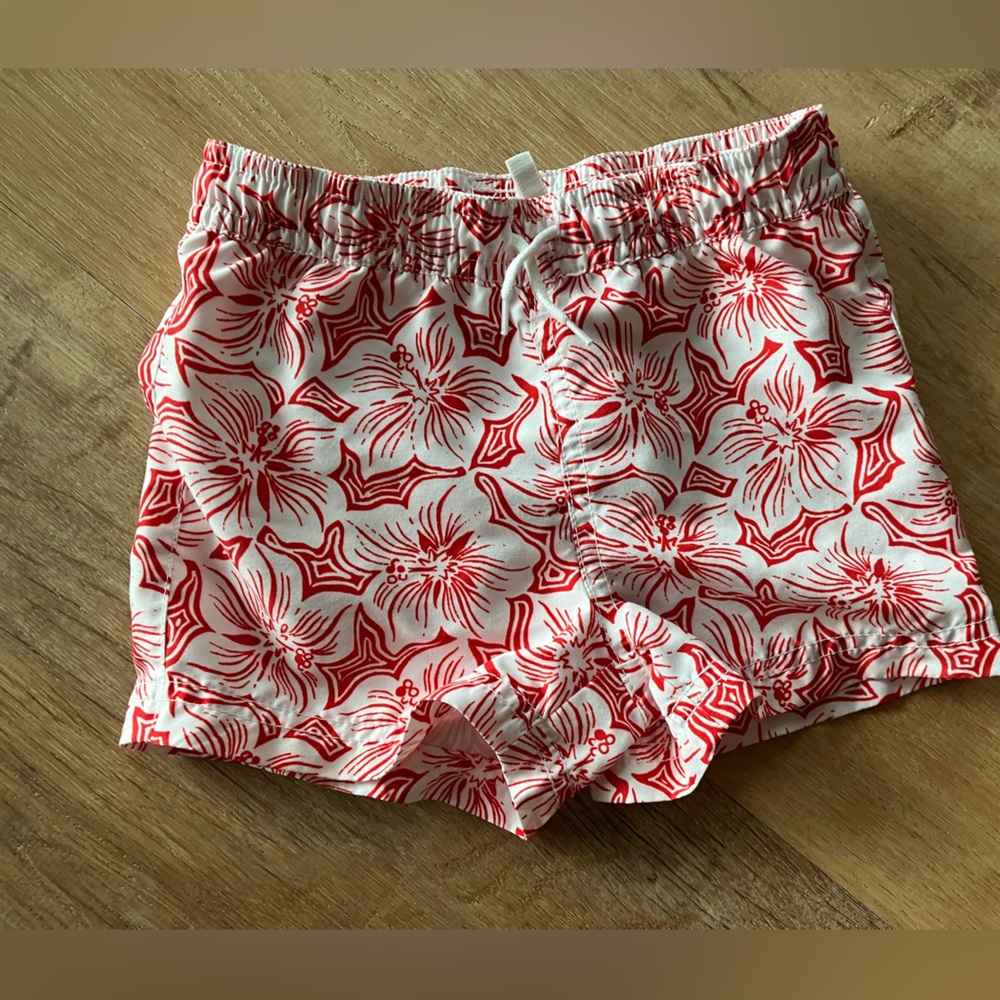 Size 2T Janie and Jack red floral swim trunks